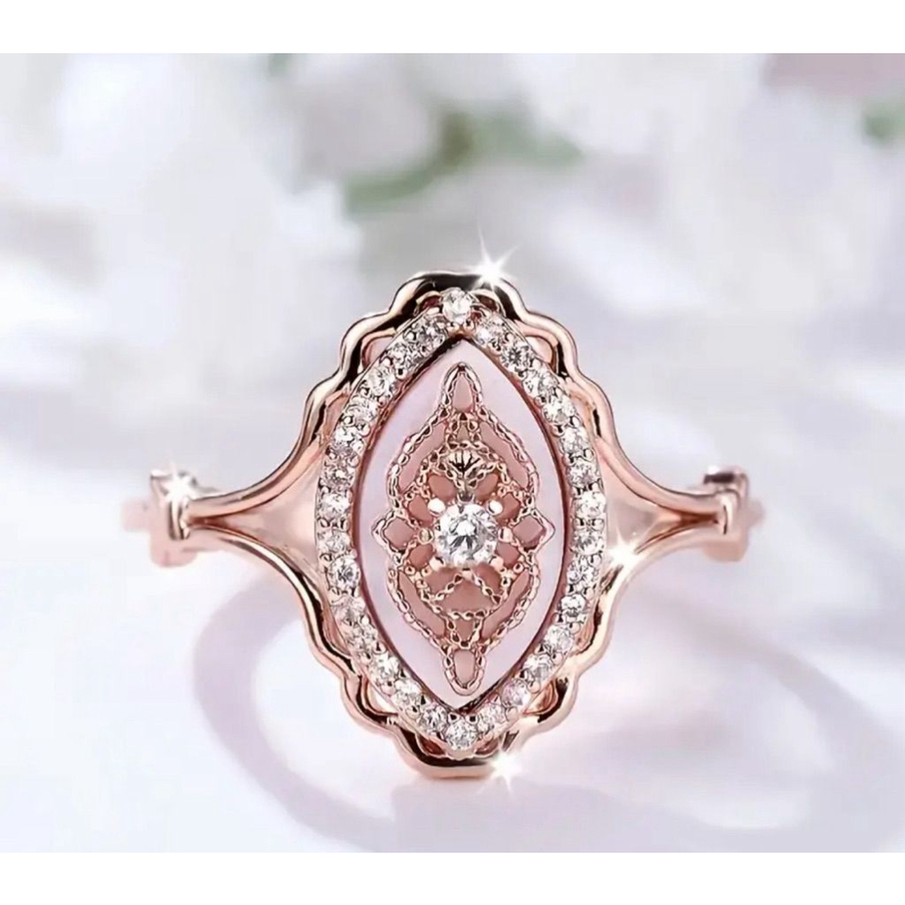 Shiny Zirconia Inlaid Ring Exquisite Flower Design Finger Ring Boho retro size 5